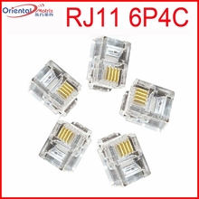 Conector de cabeça cristal rj11 6p4c 2-4, conector de porta única rj11 com 100 peças 2024 - compre barato