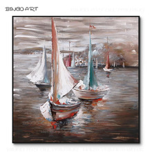 Artista profissional pintados à mão de alta qualidade abstrata paisagem barcos pintura a óleo beleza barcos pintura a óleo para sala de estar 2024 - compre barato