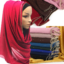 Bufanda de estilo hijab para hombre y mujer, chales de estilo musulmán con cadena de oro, contextura lisa, de chifón y cristal, a la moda, largos, 1 unidad 2024 - compra barato