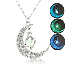 2020 Moon Glowing Necklace  Charm Jewelry Silver Plated Women Halloween Pendant Hollow Luminous Stone Pendant Necklace 2024 - buy cheap