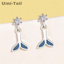 Uini-Tail 2019 new listing 925 sterling silver blue fishtail micro-inlay earrings temperament simple fashion Korean jewelry 2024 - buy cheap
