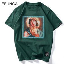 Efúngico camiseta masculina, camiseta de algodão engraçada da virgem maria, manga curta para o verão, hip hop 2024 - compre barato