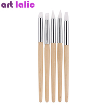 5Pcs/Set Nail Sculpture Carving Pen Silicone Head Wooden Handle 3D DIY Nail Art Painting Brush Emoss Craft Manicure Tool 2024 - buy cheap
