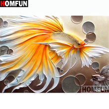 Алмазная 5d-картина HOMFUN «Золотая рыбка», вышивка крестиком, полная выкладка, квадратная/круглая, домашний декор, A14283 2024 - купить недорого