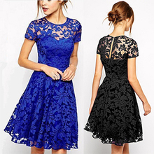 2015 New Fashion Sexy Women Dress Summer Spring Casual Cocktail Party Dresses  Woman Vestido Blue&black Lace Dress 2024 - купить недорого