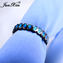 JUNXIN Female Blue Fire Opal Ring Fashion Black Gold Ring High Quality Vintage Wedding Jewelry Fashion Rings For Women 2024 - buy cheap