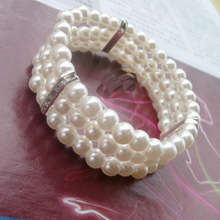 Hot Sale Korea Fashion Women Elastic Hollow Pearl 3 Storey Bracelets/ White Crystal Bracelets & Bangles For Wedding Jewelry 2024 - buy cheap
