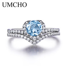 UMCHO Sky кольца с голубым топазом для женщин Твердые стерлингового серебра 925 обручальные юбилейные кольца набор драгоценных камней подарок на день Святого Валентина 2024 - купить недорого