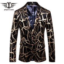Plyesxale черно-золотой пиджак-блейзер для мальчика для мужчин 2018 с модным принтом вечерние Блейзер мужские повседневные пиджаки для женщин в повседневном стиле Slim Fit Мужской выпускного вечера одежда Q160 2024 - купить недорого