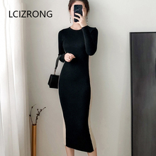 Spring Elegant Ladies Patchwork Color Sweater Dress For Women Fashion Slim Pullover Dress Sexy Knitted Black Dress Female 2024 - buy cheap