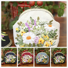 Bolsa de fita bordada com flores, faça você mesmo, bolsa de corrente, bordado, ponto cruz, kit de carteira para iniciantes, costura, artesanato, presentes 2024 - compre barato