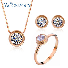 MOONROCY Rose Gold Color Free Shipping Cubic Zirconia Crystal Necklace Earrings and Ring Wedding Jewelry Set for Women Gift 2024 - compre barato
