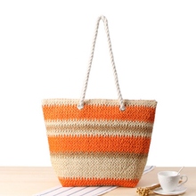National style new striped hit one-shoulder straw bag Summer holiday resort sandy casual woven bag 2024 - buy cheap