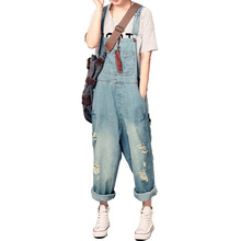 Женский Повседневный свободный джинсовый комбинезон, рваные мешковатые джинсы, винтажные широкие брюки 2024 - купить недорого