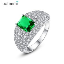 LUOTEEMI New Luxuury Adjustable Ring for Women Party or Dating Shiny CZ Big Green Main Stone Famale Anillos Mujer Christmas Gift 2024 - buy cheap