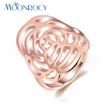 MOONROCY  Rose Gold Color Hollow Rings Jewelry Wholesale Party Flower Vintage Rings Fashion Party Ring for Women Gift 2024 - buy cheap