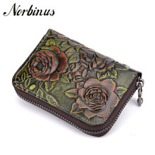 Norbinus Genuine Leather Women Wallets Female Embossed Zipper Wallet Credit Card Holder Organizer Purse Small Mini Coin Pocket 2024 - buy cheap