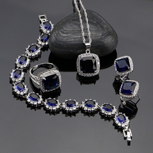 Conjuntos de joias de prata esterlina 925 com zircônia azul, brincos/anéis/pulseira/pingente/colar para mulheres casamento branco 2024 - compre barato
