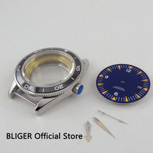 Caja de reloj con bisel de cerámica negra de acero inoxidable de 41MM + esfera azul + puntero luminoso apto para ETA 2836, movimiento automático 2024 - compra barato