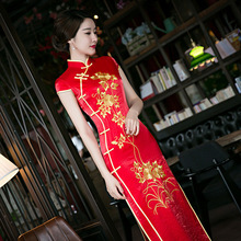 Red Women Chinese Traditional Dress Red Bridal Wedding Dress Clothes Chinese National Long Qipao Female Cheongsam Party Dress 18 2024 - buy cheap