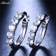 Blaike 2018 New Nine Colours Zircon Colored Hoop Earring For Women Silver Color Engagement Birthstone Jewelry Gift 2024 - buy cheap