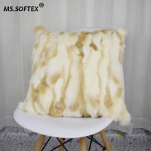 MS.Softex Soft Plush Cushion Cover Natural Fur Pillow Case Patchwork Real Rabbit Fur Pillow Cover 2024 - buy cheap