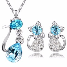 2017 queen royal pretty cat catty brand fashion  gold color Austrian Crystal pendant necklace earrings jewelry sets 84389 2024 - buy cheap