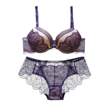 New Floral Lace Sexy Deep V-neck Push Up Underwear Vintage Bra Set Women's Charming Purple VS Lingerie Underwire Bra 2024 - buy cheap