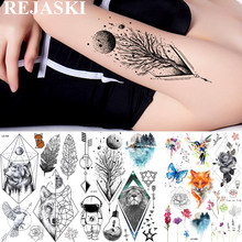 Rejaski tatuagem temporária 3d de diamante, leão e astronauta, adesivo preto de floresta, arte corporal, braço personalizado 2024 - compre barato