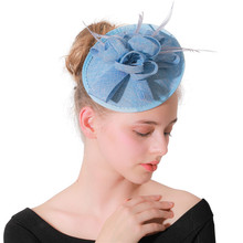Luz azul imitação sinamay casamento moda fascinator chapéu formal vestido mostrar corrida headwear com grampo de cabelo nupcial chapéus elegantes 2024 - compre barato