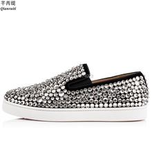Qianruiti Luxury Men Shoes Crystal Studs Loafers Diamonds Boat Shoes Slip-on Flats Rubber Sole Sneakers Men Party Loafers 2024 - buy cheap