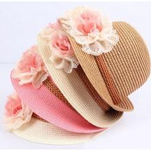 2017 New Summer Kids Floral Straw Hats Fedora Hat Children Visor Beach Sun Baby Girls Sunhat Wide Brim Floppy Panama For Girl 2024 - buy cheap