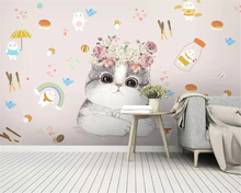 Beibehang-papel tapiz 3d personalizado, mural moderno de dibujos animados, flor de gatito, niños, pared de habitación, TV, Fondo de sala de estar, papel tapiz 3d 2024 - compra barato