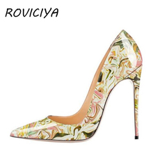 Roviciya sapatos de festa femininos de couro, sapatos coloridos de salto alto fino, baixo, clássico, bico ponteagudo, qp038, qp038 2024 - compre barato