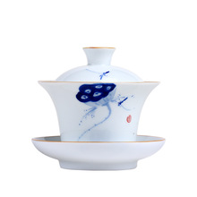 Taza de gaiwan de porcelana de Jingdezhen pintada a mano, juego de Café Chino de kungfu, té, turen, Loto de cerámica, estampado de raíz 2024 - compra barato