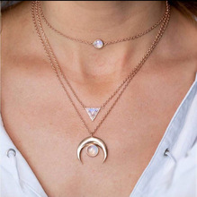 Винтажное круглое треугольное женское ожерелье с кристаллами, колье с Луной, многослойное Золотое ожерелье 2024 - купить недорого