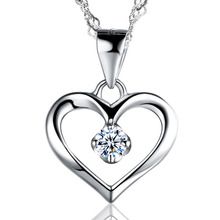 Trendy Elegant Simple Cubic Zirconia Hollow 925 Sterling Silver Heart Necklace for Women Girl Best Gift 2024 - buy cheap
