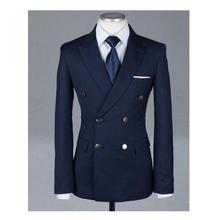 Navy Blue Business Men Suit groom Wedding Tuxedo Double Breasted Slim Fit Men's Blazer Two-piece Jacket Trousers 2024 - buy cheap
