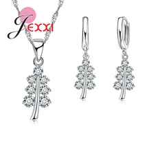 Christmas Tree Style Sterling Silver Anniversary Jewelry Set For Women Crystal Statement Necklace Pendent Earrings 2024 - buy cheap