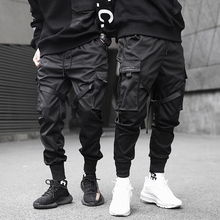New Fashionable Darkly Stylish Men's Jogger Trousers Autumn Hip Hop Streetwear Side Pocket Ribbons Thin Sweatpants Pencil Pants 2024 - buy cheap