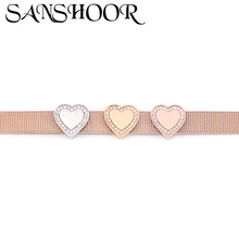 SANSHOOR Jewelry Crystal Heart Slide Charms Fit 10mm Stainless Steel Mesh Bracelet for Lovers & Women as DIY Accessory Making 2024 - buy cheap