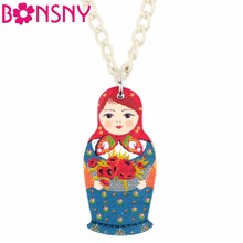 Bonsny Acrylic Fashion Russian Doll Necklace Pendant Chain Choker Festival Jewelry For Women Girl Gift Wholesale 2024 - buy cheap