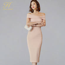 H Han Queen Elegant Evening Party Dress Women 2019 Summer Solid Color Sexy Backless Pencil Dresses Slim Sheath Bodycon Vestidos 2024 - buy cheap