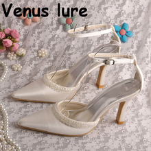 Pointed Toe Ivory Shoes Womens Summer Heels with Ankle Strap 2024 - buy cheap