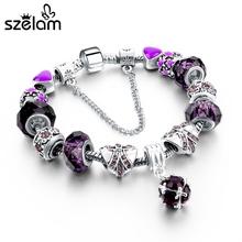 Szelam Purple Crystal Bracelets For Women Silver Plated Charm Bracelets & Bangles With Butterfly Charms Pulseira SBR160033 2024 - buy cheap