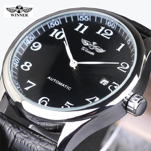 WINNER Watches Classic Mens AUTO Date automatic Mechanical Watch Self-Winding Analog Skeleton Balck Leather Man Wristwatch 2024 - buy cheap