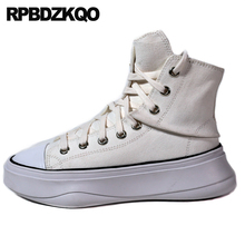 women breathable white canvas shoes slip resistant muffin lace up high top sneakers trainers creepers flats elevator harajuku 2024 - buy cheap