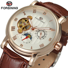 Forsining-Reloj de pulsera con correa de cuero para hombre, cronógrafo mecánico personalizado, de marca de lujo, 2019 2024 - compra barato