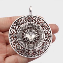 2PCS Tibetan Silver/Bronze/Gold Large Round Mandala Flower Hollow Filigree Charms Pendant For Necklace Jewelry Making 56x68mm 2024 - buy cheap