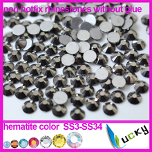 Super shiny Jet hematite color  Flat back non hotfix rhinestones without glue crystal nail strass SIZE SS3-SS34 2024 - buy cheap